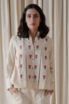 Buy_Vanaras_Beige Organic Cotton Embroidery Floral Motif April Lotus Shirt Top  _at_Aza_Fashions