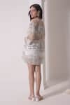 Shop_Shwetanga_White Mukaish Net Print Sequin Round Wave Patch Work Shift Dress_at_Aza_Fashions