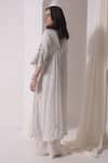 Shwetanga_White Crepe Embellished Sequin V Neck Ruched Kurta With Pant_Online_at_Aza_Fashions