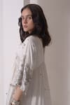 Buy_Shwetanga_White Crepe Embellished Sequin V Neck Ruched Kurta With Pant_Online_at_Aza_Fashions