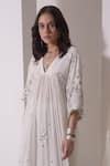 Shop_Shwetanga_White Crepe Embellished Sequin V Neck Ruched Kurta With Pant_Online_at_Aza_Fashions