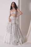 Buy_Shwetanga_White Crepe Embellished Sequin Asymmetric Layered Lehenga Bustier Set _Online_at_Aza_Fashions