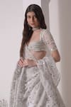Shop_Shwetanga_White Crepe Embellished Sequin Queen Anne Tiered Lehenga Blouse Set _at_Aza_Fashions