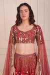 Buy_Shwetanga_Red Raw Silk Embroidery Sequin Sweetheart Neck Petunia Bloom Bridal Lehenga Set _Online_at_Aza_Fashions