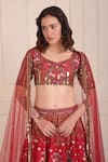 Shop_Shwetanga_Red Raw Silk Embroidery Sequin Sweetheart Neck Petunia Bloom Bridal Lehenga Set _Online_at_Aza_Fashions