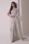 Buy_Shwetanga_White Organza Print Foil Sweetheart Neck Gota Embellished Saree With Blouse_at_Aza_Fashions