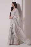 Shwetanga_White Organza Print Foil Sweetheart Neck Gota Embellished Saree With Blouse_Online_at_Aza_Fashions