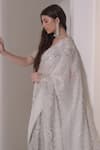 Buy_Shwetanga_White Organza Print Foil Sweetheart Neck Gota Embellished Saree With Blouse_Online_at_Aza_Fashions