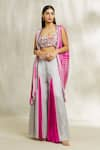 Buy_Divya Kanakia_Pink Cotton Satin Dyed And Embroidered Shibori Pattern Cape Tie & Sharara Set _at_Aza_Fashions