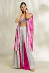 Buy_Divya Kanakia_Pink Cotton Satin Dyed And Embroidered Shibori Pattern Cape Tie & Sharara Set _Online_at_Aza_Fashions