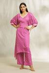 Buy_Divya Kanakia_Magenta Satin Blend Printed And Embellished Chevron V Neck Kurta & Pant Set _at_Aza_Fashions