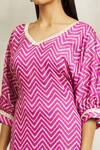 Shop_Divya Kanakia_Magenta Satin Blend Printed And Embellished Chevron V Neck Kurta & Pant Set _Online_at_Aza_Fashions