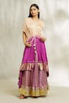 Buy_Divya Kanakia_Magenta Top Modal Satin Printed And Embroidered Chevron Cape & Lehenga Set _at_Aza_Fashions