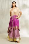 Buy_Divya Kanakia_Magenta Top Modal Satin Printed And Embroidered Chevron Cape & Lehenga Set _Online_at_Aza_Fashions