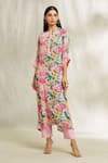 Buy_Divya Kanakia_Pink Kurta Crepe Printed And Embellished Floral & Tassel Trim & Pant Set _at_Aza_Fashions