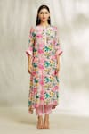 Divya Kanakia_Pink Kurta Crepe Printed And Embellished Floral & Tassel Trim & Pant Set _Online_at_Aza_Fashions