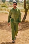 Buy_PUNIT BALANA_Green Linen Bandhani Print Hoodie And Pant Set _at_Aza_Fashions