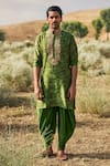 Buy_PUNIT BALANA_Green Chanderi Silk Ranthambhor Embroidered Kurta And Cowl Pant Set  _at_Aza_Fashions