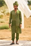 Buy_PUNIT BALANA_Green Satin Silk Printed Bandhani Kurta With Joggers Pant_at_Aza_Fashions