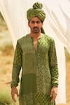 PUNIT BALANA_Green Satin Silk Printed Bandhani Kurta With Joggers Pant_Online_at_Aza_Fashions