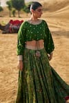 Buy_PUNIT BALANA_Green Silk Print Ranthambore Round Kumari Lehenga Crop Top Set  _Online_at_Aza_Fashions