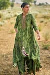 Buy_PUNIT BALANA_Green Satin Silk Print Ranthambore Stand Collar Asymmetric Kurta Set  _at_Aza_Fashions