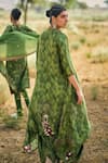 Shop_PUNIT BALANA_Green Satin Silk Print Ranthambore Stand Collar Asymmetric Kurta Set  _at_Aza_Fashions