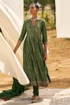 Buy_PUNIT BALANA_Green Chanderi Silk Printed Bandhani V The Pakeezah Angrakha Set  _at_Aza_Fashions