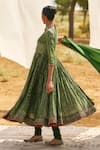 Shop_PUNIT BALANA_Green Chanderi Silk Printed Bandhani V The Pakeezah Angrakha Set  _at_Aza_Fashions