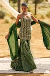 Shop_PUNIT BALANA_Green Chanderi Silk Embroidery Marodi Scoop Noor Kurta Sharara Set  _at_Aza_Fashions