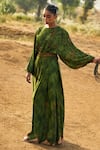 PUNIT BALANA_Green Satin Silk Print Ranthambore Round Neck Kumari Top With Pant  _Online_at_Aza_Fashions