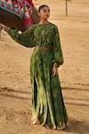 PUNIT BALANA_Green Satin Silk Print Ranthambore Round Neck Kumari Top With Pant  _at_Aza_Fashions