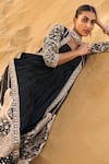 Buy_PUNIT BALANA_Black Silk Embroidery Salma Anarkali Square With Mirror And Jacket  _Online