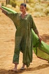 Buy_PUNIT BALANA_Green Satin Silk Embroidered Resham V Bandhani Print Kurta And Pant Set  _at_Aza_Fashions