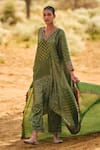 Buy_PUNIT BALANA_Green Satin Silk Embroidered Resham V Bandhani Print Kurta And Pant Set  _Online_at_Aza_Fashions