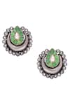 Neeta Boochra_Silver Plated Pearls, Gota Patti Crescent Moon Shaped Earrings _Online_at_Aza_Fashions