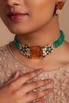 Buy_Neeta Boochra_Gold Plated Bead Embellished Pendant Choker _at_Aza_Fashions