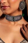 Buy_Neeta Boochra_Silver Plated Floral Carved Choker Necklace _at_Aza_Fashions