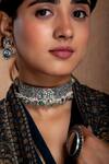 Buy_Neeta Boochra_Silver Plated Pearl Embellished Choker _at_Aza_Fashions