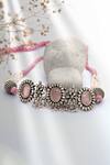 Shop_Neeta Boochra_Silver Plated Gemstone Embellished Choker Necklace _at_Aza_Fashions