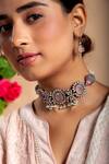 Shop_Neeta Boochra_Silver Plated Gemstone Embellished Choker Necklace _Online_at_Aza_Fashions