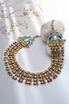 Shop_Neeta Boochra_Gold Plated Carved Work Layered Necklace _at_Aza_Fashions