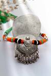 Shop_Neeta Boochra_Silver Plated Carved Work Pendant Necklace _at_Aza_Fashions