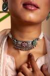 Buy_Neeta Boochra_Silver Plated Kundan Embellished Choker Necklace _Online_at_Aza_Fashions