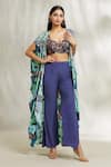 Buy_Divya Kanakia_Blue Cape Satin Printed And Embellished Floral Cape Open Pant Set _Online_at_Aza_Fashions