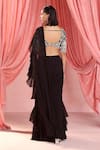 Seema Thukral_Black Saree Organza V Neck Elnora Pre-draped Ruffle With Blouse _Online_at_Aza_Fashions