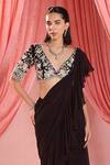 Shop_Seema Thukral_Black Saree Organza V Neck Elnora Pre-draped Ruffle With Blouse _at_Aza_Fashions