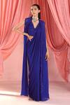 Buy_Seema Thukral_Blue Saree And Blouse Georgette Embroidered Resham V Elena Pre-draped Jacket Set _at_Aza_Fashions