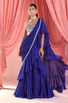 Buy_Seema Thukral_Blue Saree Organza And Georgette Nita Pre-stitched Ruffle With Blouse _at_Aza_Fashions