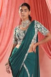 Seema Thukral Green Georgette, Satin Embroidery Floral Pre-draped Saree With Blouse Online at Aza Fashions Seema Thukral_Green Georgette, Satin Embroidery Floral Pre-draped Saree With Blouse _Online_at_Aza_Fashions